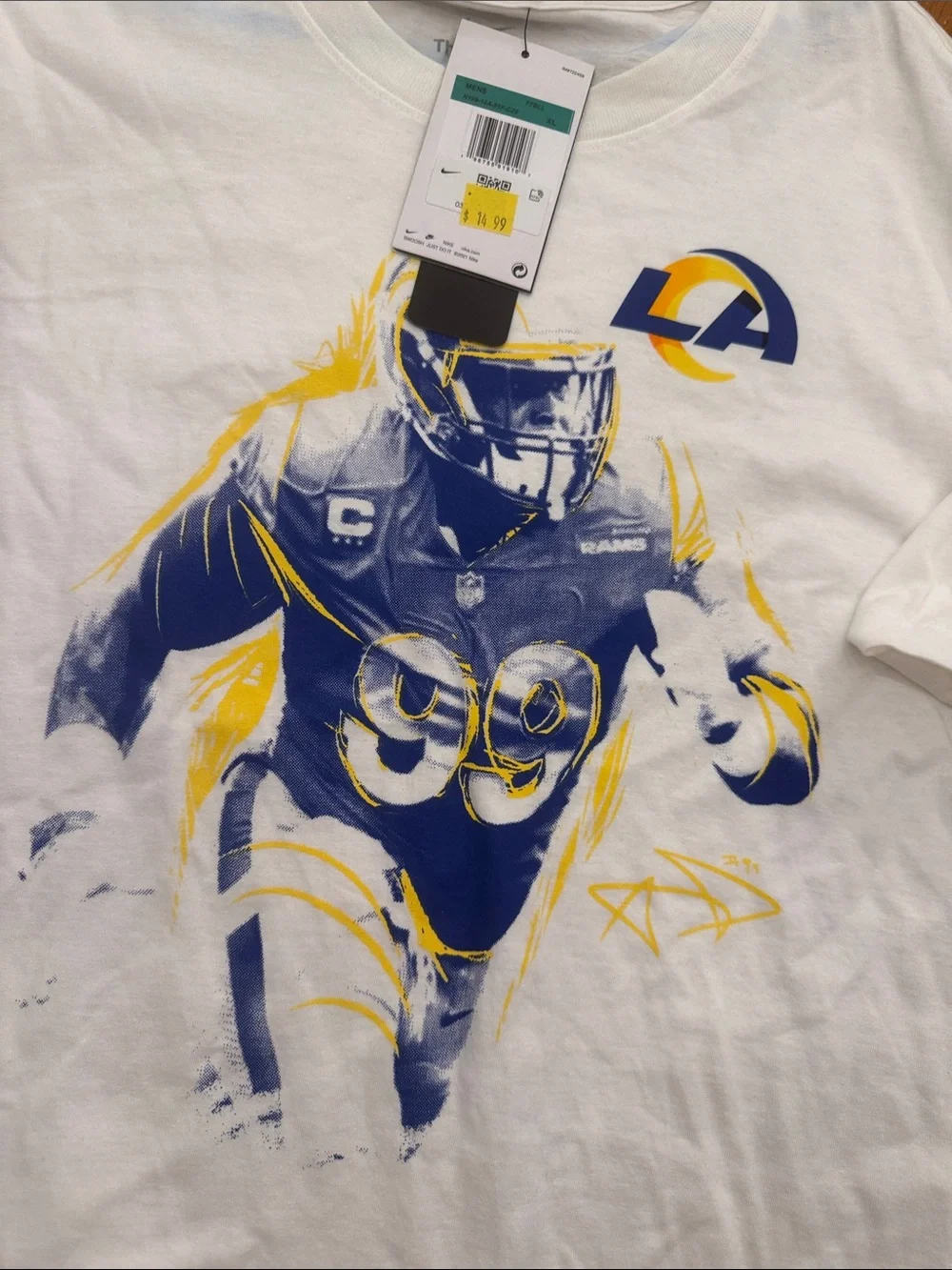 Nike White LA Rams Graphic Short Sleeve Tee with Navy & Yellow Print - Picture 3 of 6